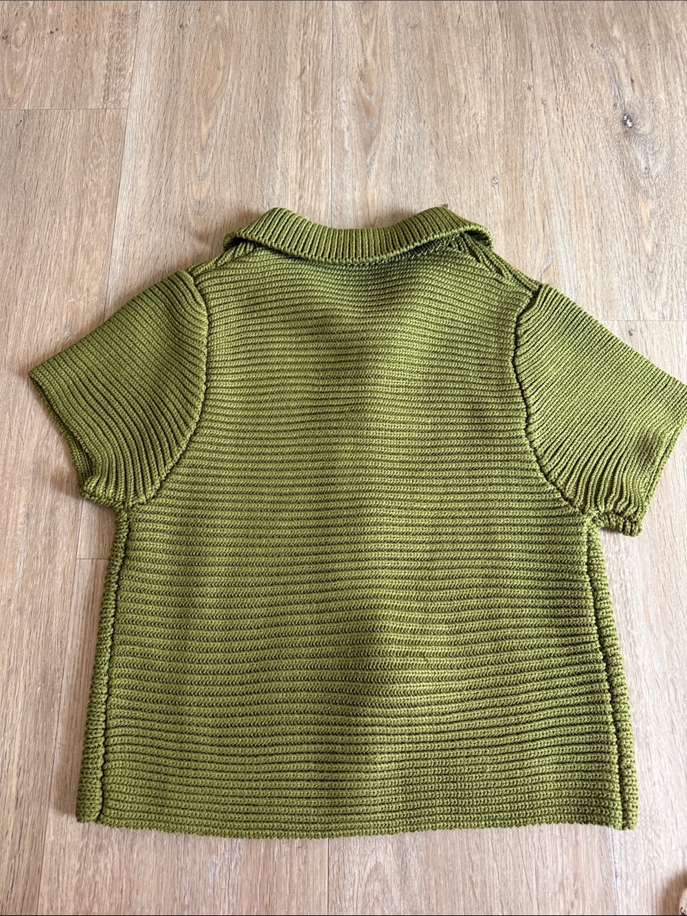 Zara Olive Short-Sleeve Button-Down Knit Top - Picture 7 of 7